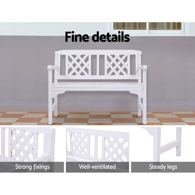 Wooden Garden Bench 2 Seat Patio Furniture Timber Outdoor Lounge Chair White
