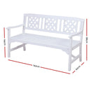 Wooden Garden Bench 3 Seat Patio Furniture Timber Outdoor Lounge Chair White