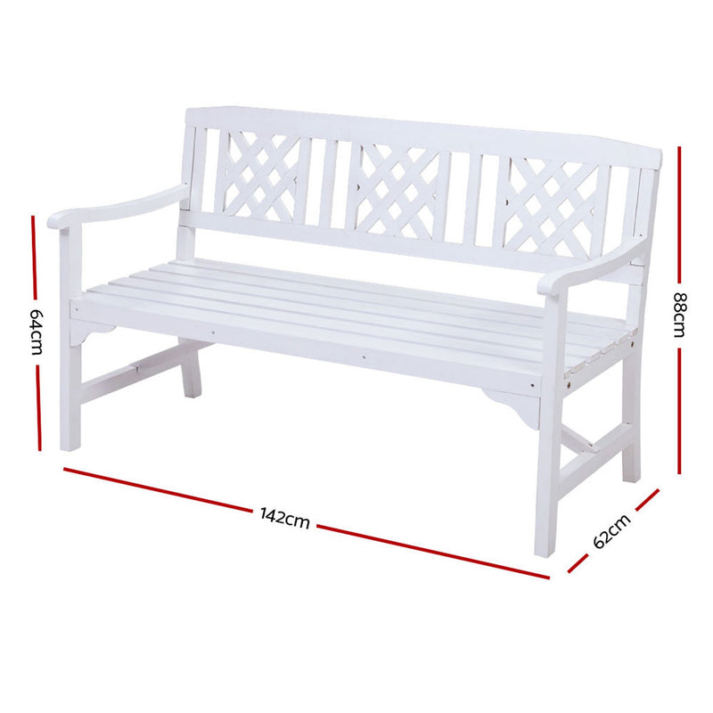 Wooden Garden Bench 3 Seat Patio Furniture Timber Outdoor Lounge Chair White