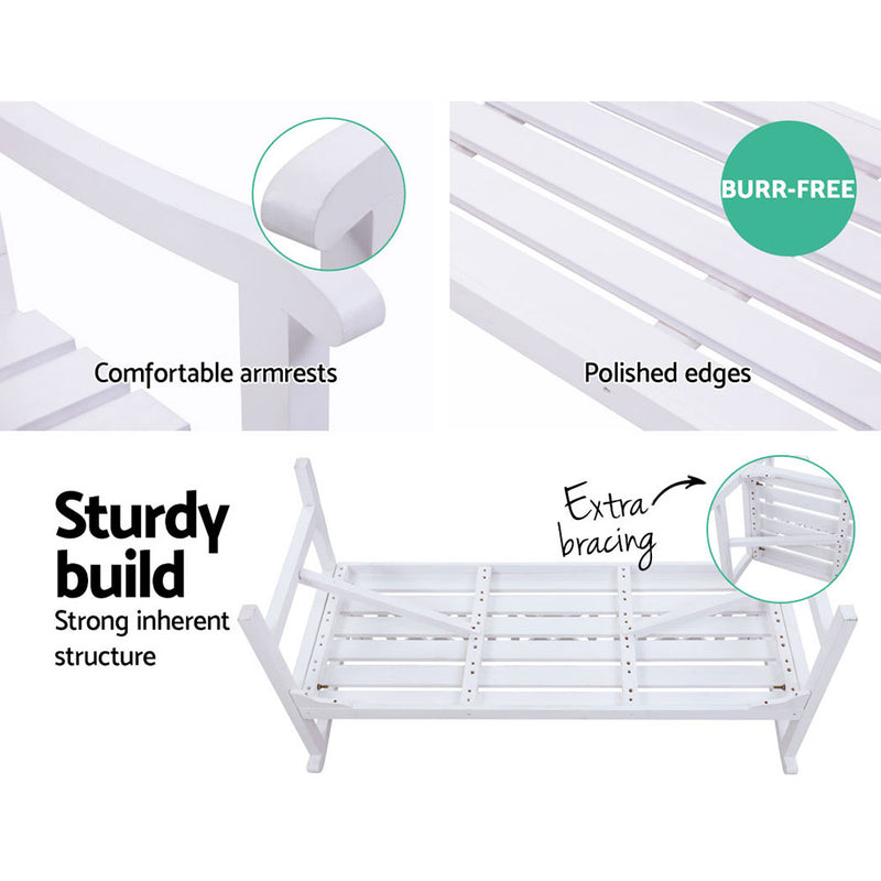 Wooden Garden Bench 3 Seat Patio Furniture Timber Outdoor Lounge Chair White