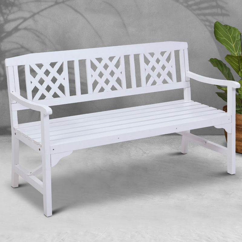 Wooden Garden Bench 3 Seat Patio Furniture Timber Outdoor Lounge Chair White