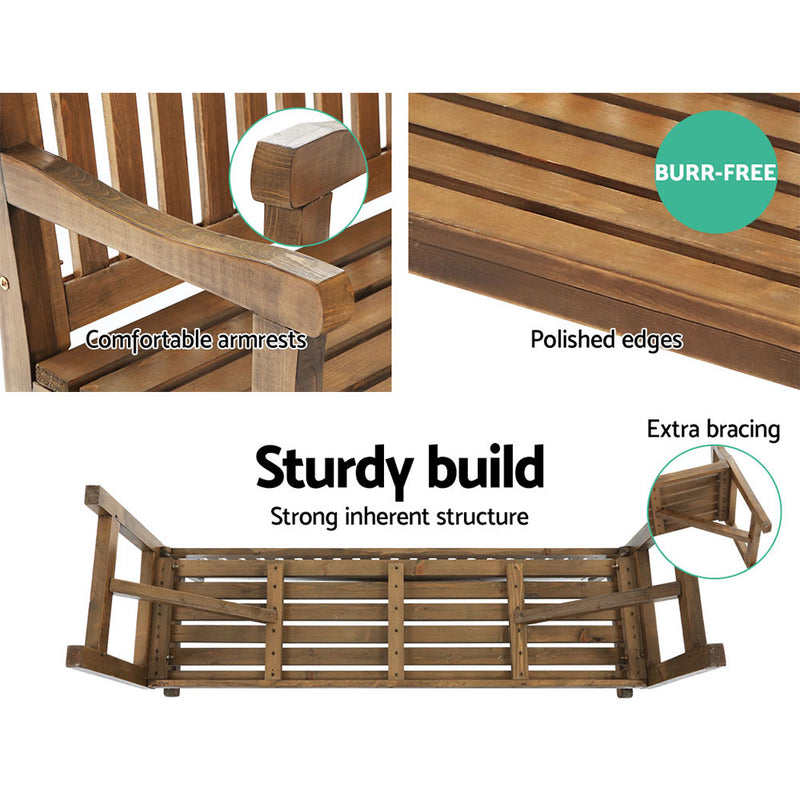 Wooden Garden Bench Chair Natural Outdoor Furniture Décor Patio Deck 3 Seater