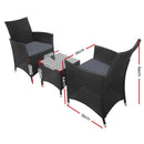 3 Piece Wicker Outdoor Furniture Set - Black