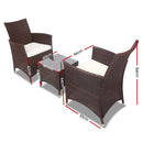 3 Piece Wicker Outdoor Furniture Set - Brown