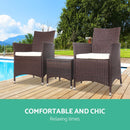 3 Piece Wicker Outdoor Furniture Set - Brown