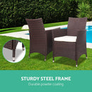 3 Piece Wicker Outdoor Furniture Set - Brown