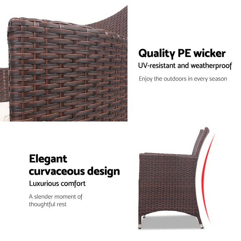 3 Piece Wicker Outdoor Furniture Set - Brown