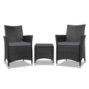 3pc Bistro Wicker Outdoor Furniture Set Black