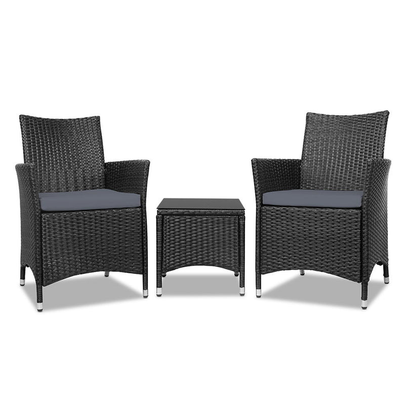 3pc Bistro Wicker Outdoor Furniture Set Black