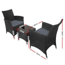 3pc Bistro Wicker Outdoor Furniture Set Black