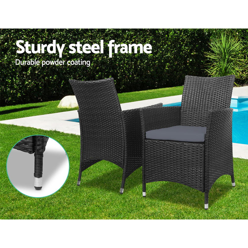 3pc Bistro Wicker Outdoor Furniture Set Black