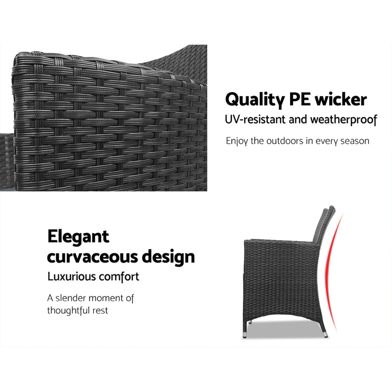 3pc Bistro Wicker Outdoor Furniture Set Black