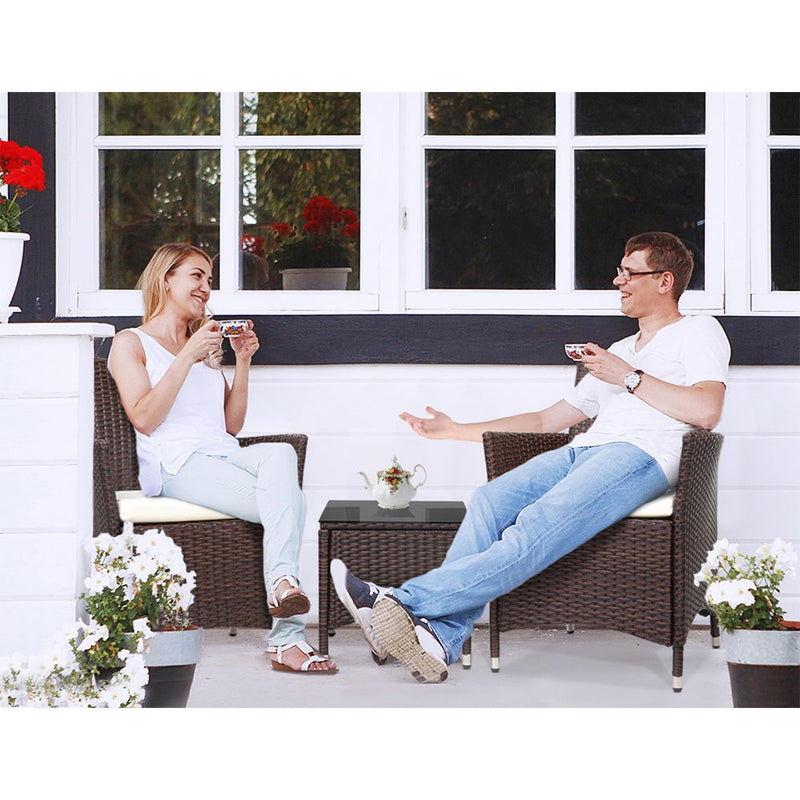 3pc Bistro Wicker Outdoor Furniture Set Brown