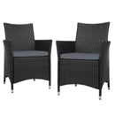 Set of 2 Outdoor Bistro Set Chairs Patio Furniture Dining Wicker Garden Cushion