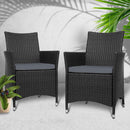 Set of 2 Outdoor Bistro Set Chairs Patio Furniture Dining Wicker Garden Cushion