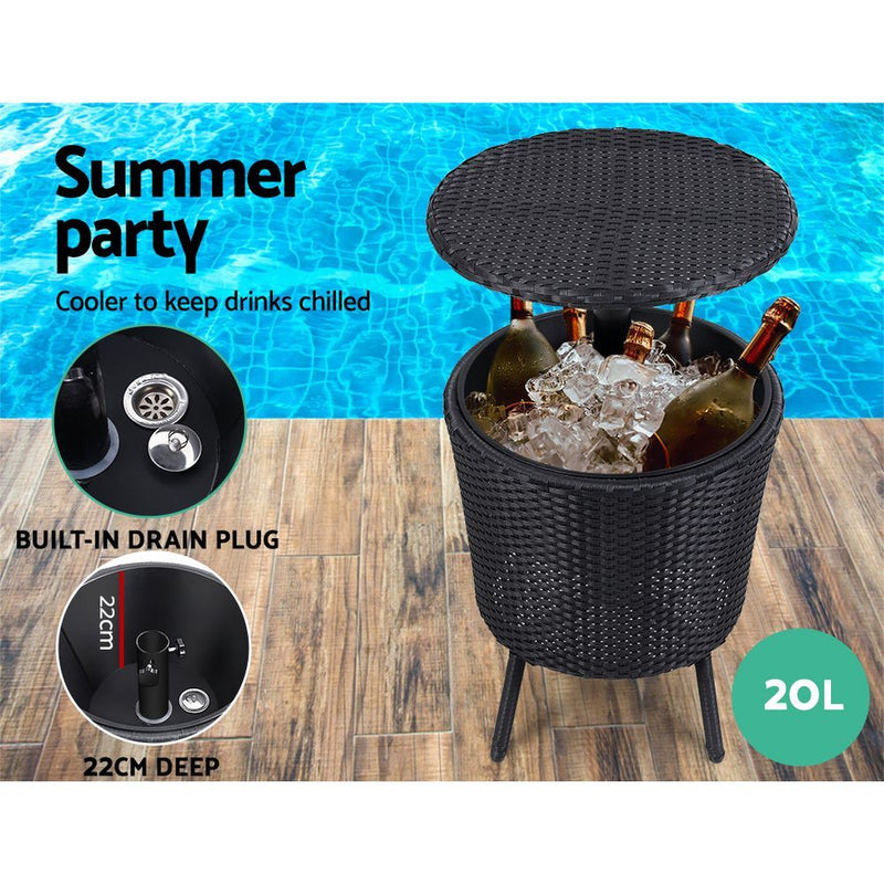 Outdoor Furniture Wicker Chairs Bar Table Cooler Ice Bucket Patio Coffee Bistro Set