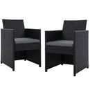 Set of 2 Outdoor Dining Chairs Wicker Chair Patio Garden Furniture Setting Lounge Cafe Cushion Bistro Set  Black