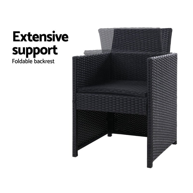 Set of 2 Outdoor Dining Chairs Wicker Chair Patio Garden Furniture Setting Lounge Cafe Cushion Bistro Set  Black
