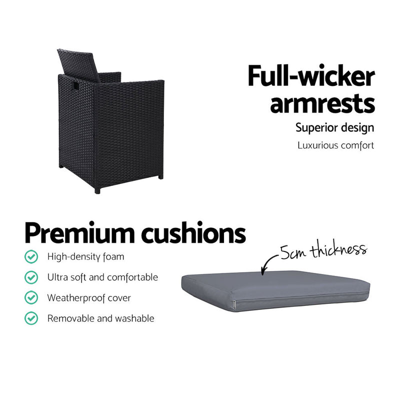 Set of 2 Outdoor Dining Chairs Wicker Chair Patio Garden Furniture Setting Lounge Cafe Cushion Bistro Set  Black