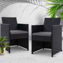 Set of 2 Outdoor Dining Chairs Wicker Chair Patio Garden Furniture Setting Lounge Cafe Cushion Bistro Set  Black