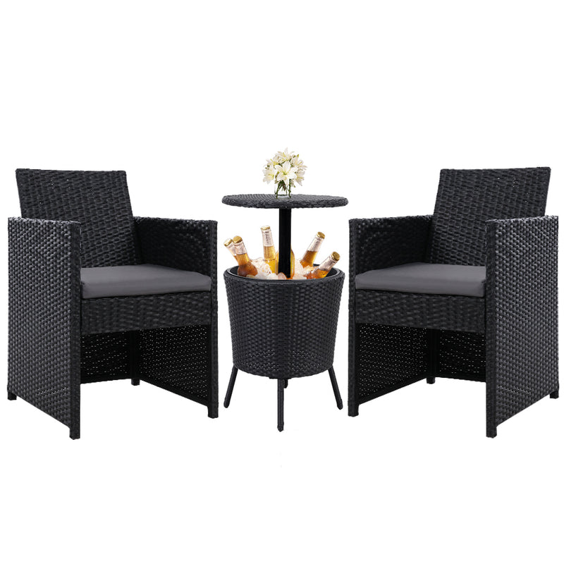Outdoor Furniture Wicker Chairs Bar Table Cooler Ice Bistro Set Bucket Patio Coffee