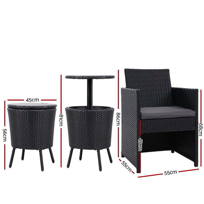 Outdoor Furniture Wicker Chairs Bar Table Cooler Ice Bistro Set Bucket Patio Coffee