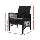 Outdoor Furniture Set of 2 Dining Chairs Wicker Garden Patio Cushion Black