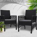Outdoor Furniture Set of 2 Dining Chairs Wicker Garden Patio Cushion Black