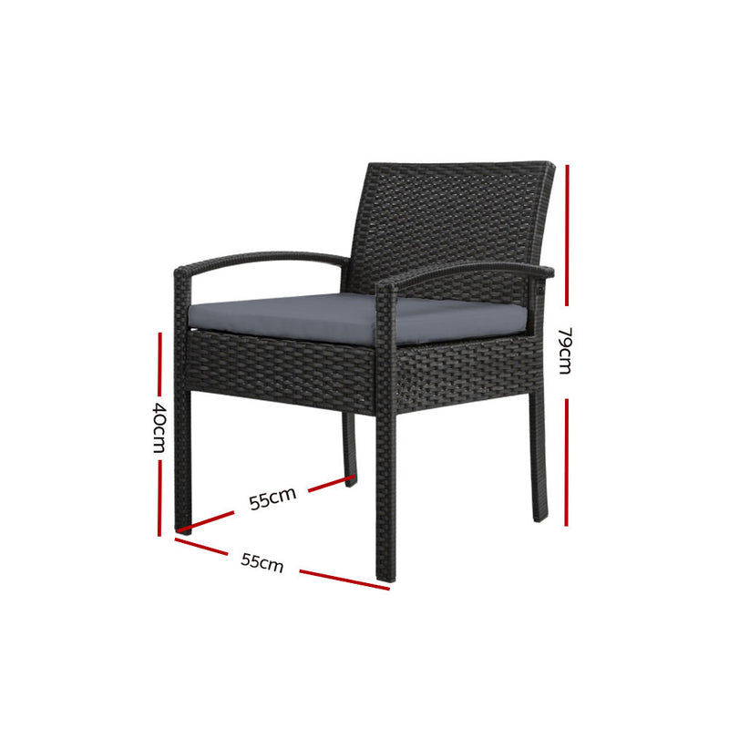 Set of 2 Outdoor Dining Chairs Wicker Chair Patio Garden Furniture Lounge Setting Bistro Set Cafe Cushion  Black