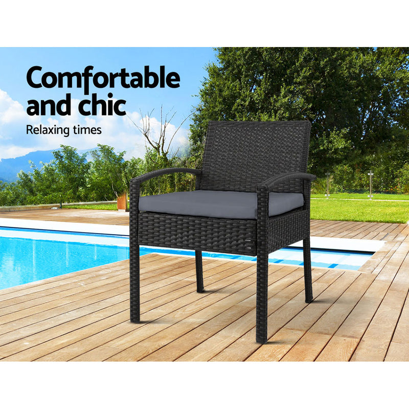 Set of 2 Outdoor Dining Chairs Wicker Chair Patio Garden Furniture Lounge Setting Bistro Set Cafe Cushion  Black