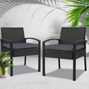 Set of 2 Outdoor Dining Chairs Wicker Chair Patio Garden Furniture Lounge Setting Bistro Set Cafe Cushion  Black