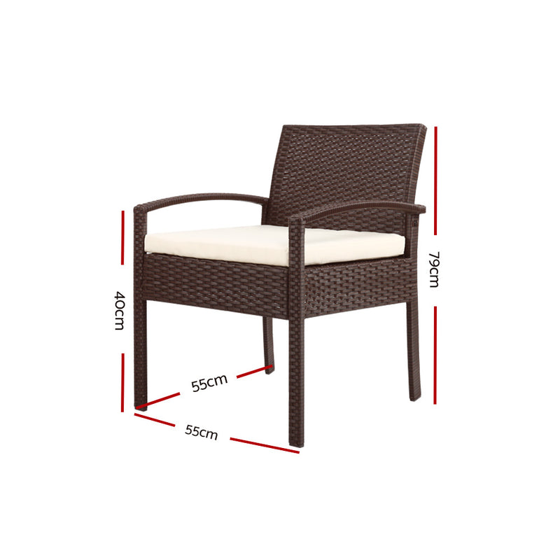Outdoor Chairs Wicker Dining Chair Patio Garden Furniture Lounge Bistro Set Cafe Cushion  Brown