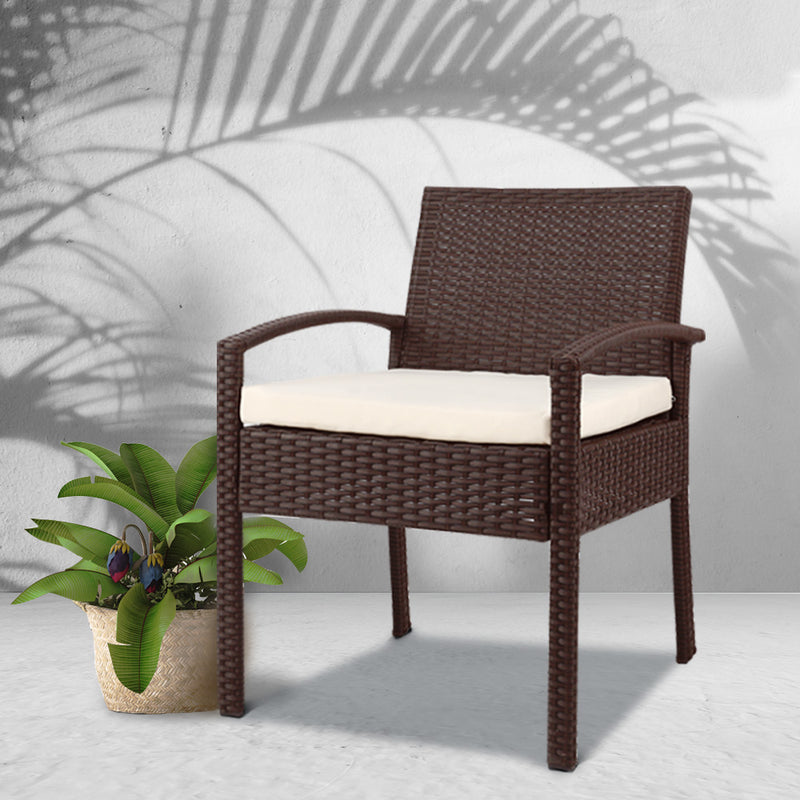 Outdoor Chairs Wicker Dining Chair Patio Garden Furniture Lounge Bistro Set Cafe Cushion  Brown