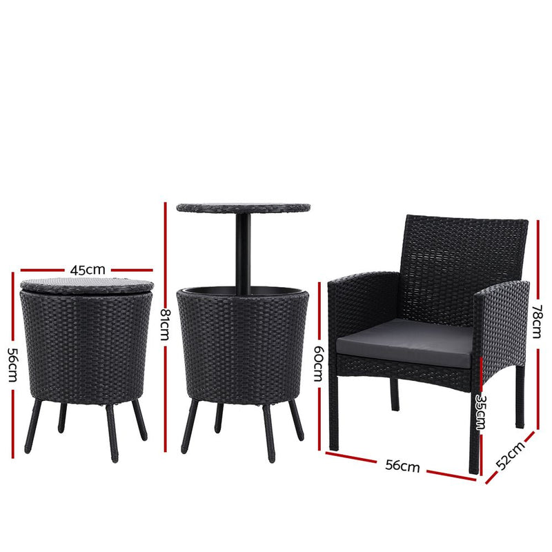 Outdoor Furniture Wicker Chairs Bar Table Cooler Ice Bucket Patio Bistro Set Coffee