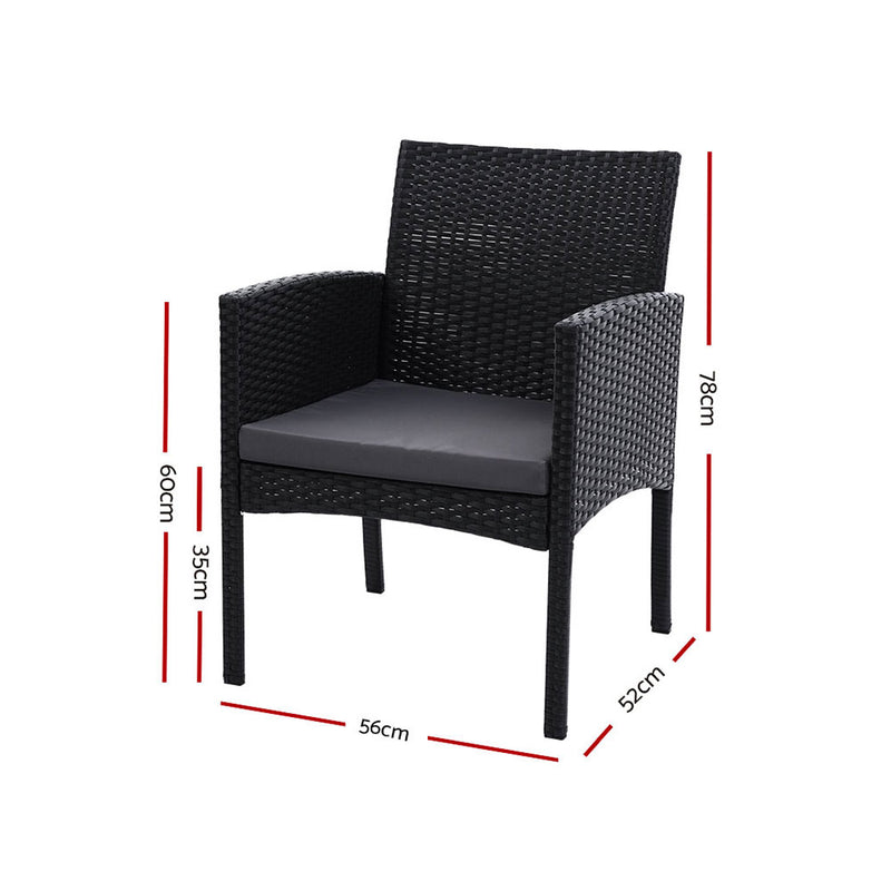 Set of 2 Outdoor Bistro Chairs Patio Furniture Dining Chair Wicker Garden Cushion
