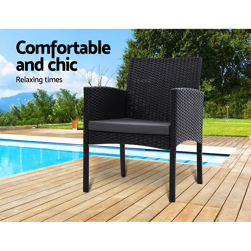 Set of 2 Outdoor Bistro Chairs Patio Furniture Dining Chair Wicker Garden Cushion