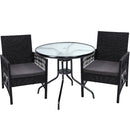 Outdoor Furniture Dining Chairs Wicker Garden Patio Cushion Black 3PCS Tea Coffee Cafe Bar Set