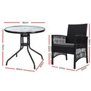 Outdoor Furniture Dining Chairs Wicker Garden Patio Cushion Black 3PCS Tea Coffee Cafe Bar Set