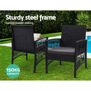 Outdoor Furniture Dining Chairs Wicker Garden Patio Cushion Black 3PCS Tea Coffee Cafe Bar Set