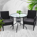 Outdoor Furniture Dining Chairs Wicker Garden Patio Cushion Black 3PCS Tea Coffee Cafe Bar Set