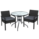 Outdoor Furniture Dining Chairs Wicker Garden Patio Cushion Black 3PCS Sofa Set Tea Coffee Cafe Bar Set
