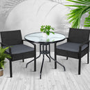 Outdoor Furniture Dining Chairs Wicker Garden Patio Cushion Black 3PCS Sofa Set Tea Coffee Cafe Bar Set