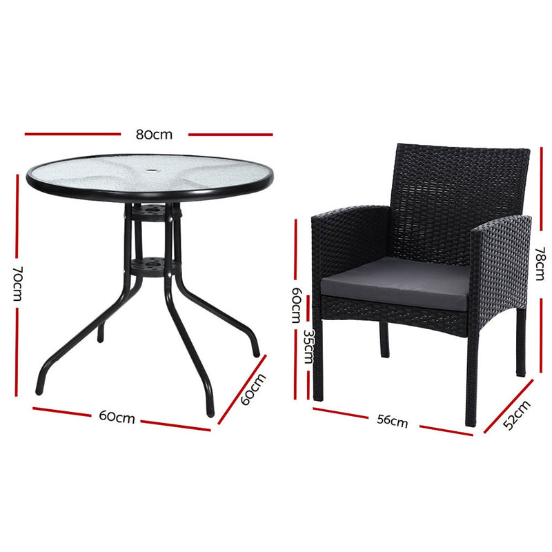 Outdoor Bistro Chairs Patio Furniture Dining Chair Wicker Garden Cushion Tea Coffee Cafe Bar Set