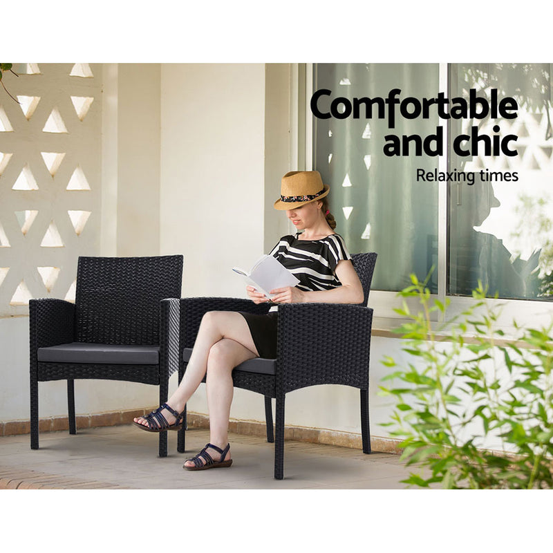Outdoor Bistro Chairs Patio Furniture Dining Chair Wicker Garden Cushion Tea Coffee Cafe Bar Set