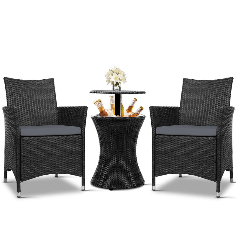 Outdoor Furniture Wicker Chairs Bar Table Cooler Ice Bucket Patio Coffee Bistro Set
