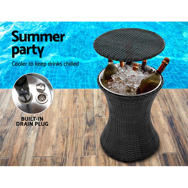 Outdoor Furniture Wicker Chairs Bar Table Cooler Ice Bucket Patio Coffee Bistro Set