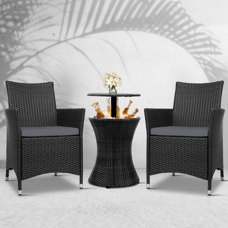 Outdoor Furniture Wicker Chairs Bar Table Cooler Ice Bucket Patio Coffee Bistro Set