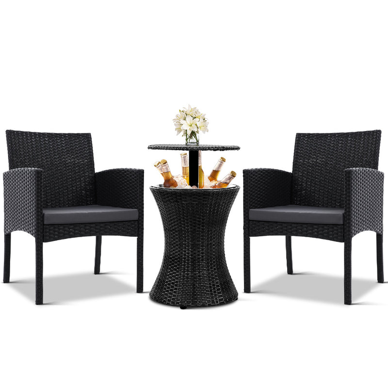 Outdoor Furniture Wicker Chairs Bar Table Cooler Ice Bistro Set Bucket Patio Coffee