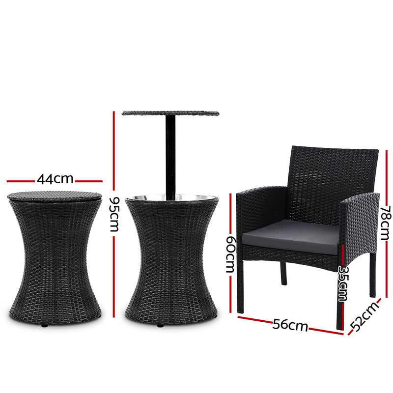 Outdoor Furniture Wicker Chairs Bar Table Cooler Ice Bistro Set Bucket Patio Coffee