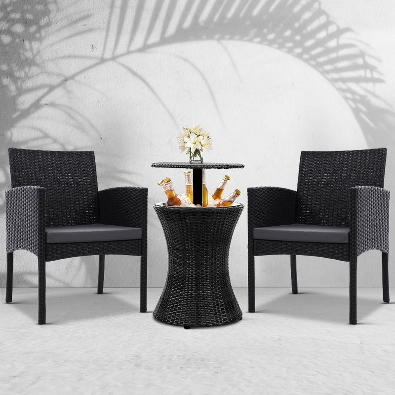 Outdoor Furniture Wicker Chairs Bar Table Cooler Ice Bistro Set Bucket Patio Coffee
